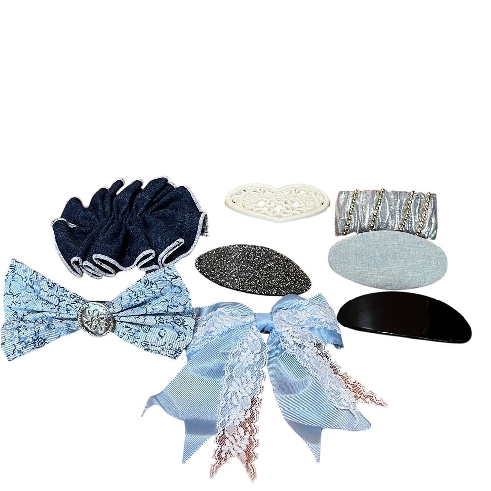 Vintage Lot 1990's Barrettes Hair Clips Big Bows Ruffle Glitter Y2K
